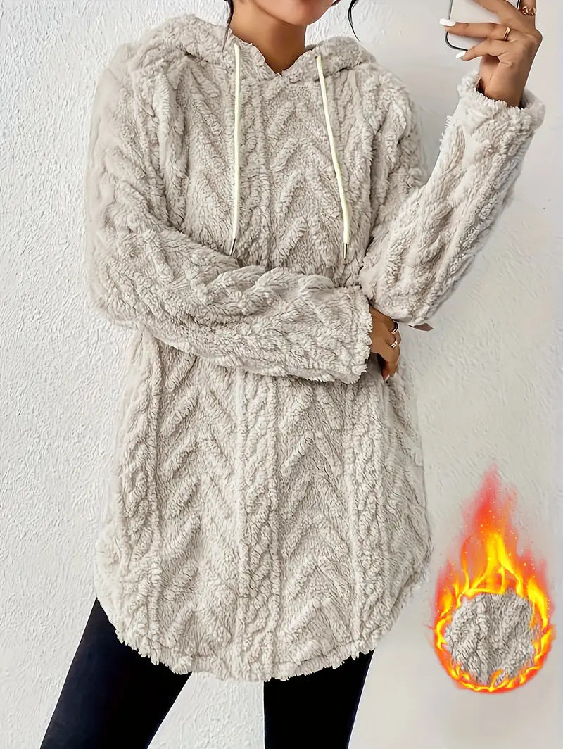 Damen Kapuzenpullover mit weichem Plüsch und modischem Zopfmuster R&B