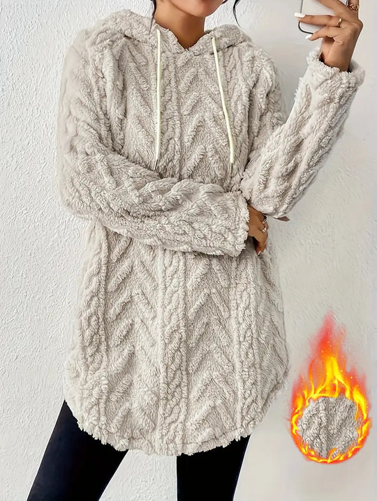 Damen Kapuzenpullover mit weichem Plüsch und modischem Zopfmuster R&B