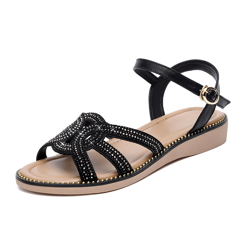 Damen Sandalen mit funkelndem Strass und verstellbarem Riemen R&B