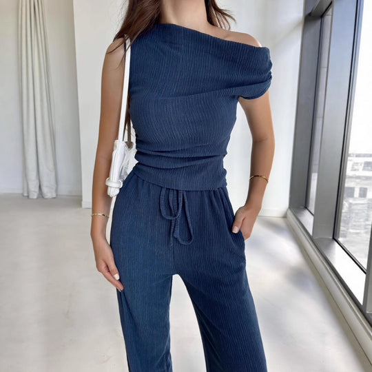 Damen Off-Shoulder Jumpsuit mit elastischem Bund und lässigem Schnitt R&B