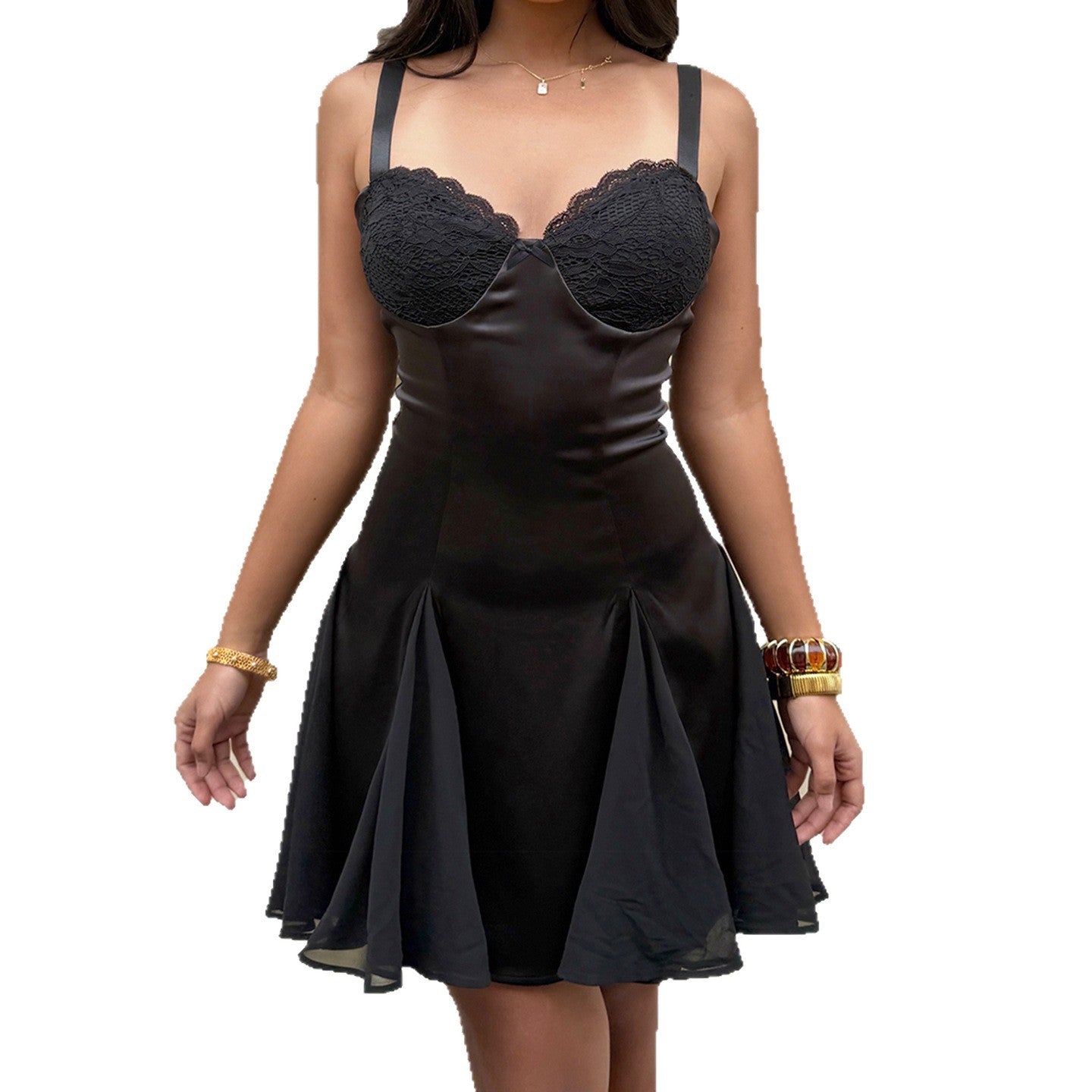 Damen Elegantes Nachthemd mit Spitzenoberteil und schwingendem Saum R&B