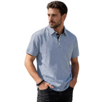 Herren nan Kurzarm-Polokragen-Shirt aus texturiertem Jersey mit Brusttasche und kontrastierter Knopfleiste R&B