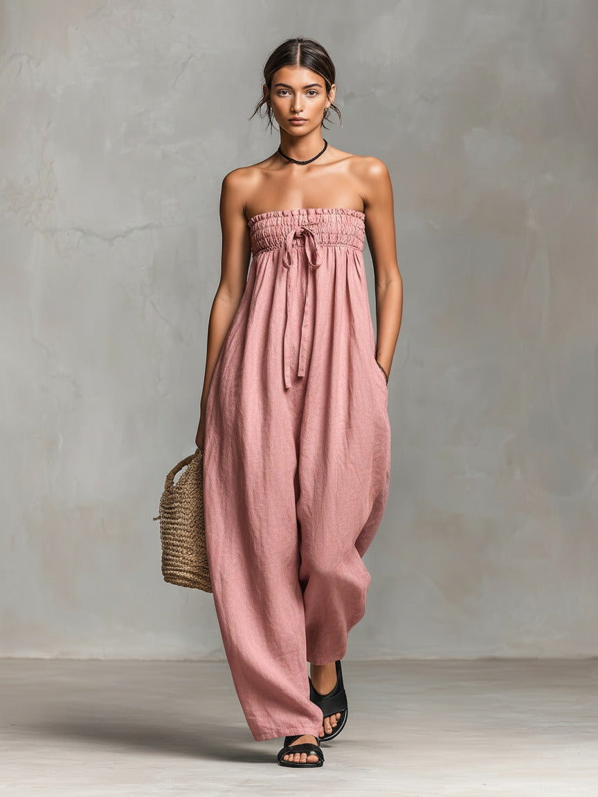 Damen Lässiges Jumpsuit mit elastischem Oberteil und weitem Bein R&B