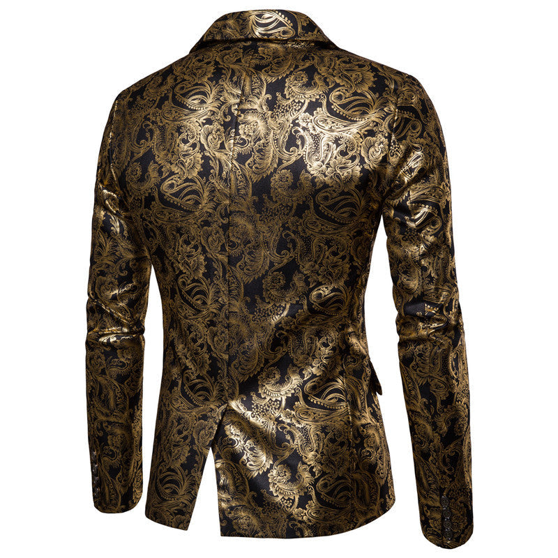 Herren exklusiver Paillettenblazer mit goldenen Verzierungen und modernem Schnitt R&B