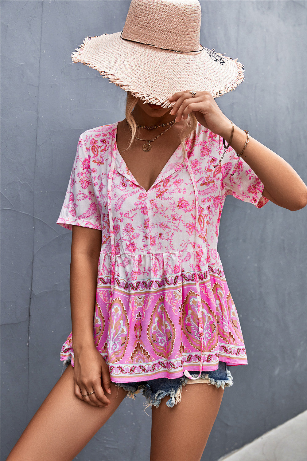 Damen Bluse mit leichtem A-Linien-Schnitt und verspieltem Banddetail R&B