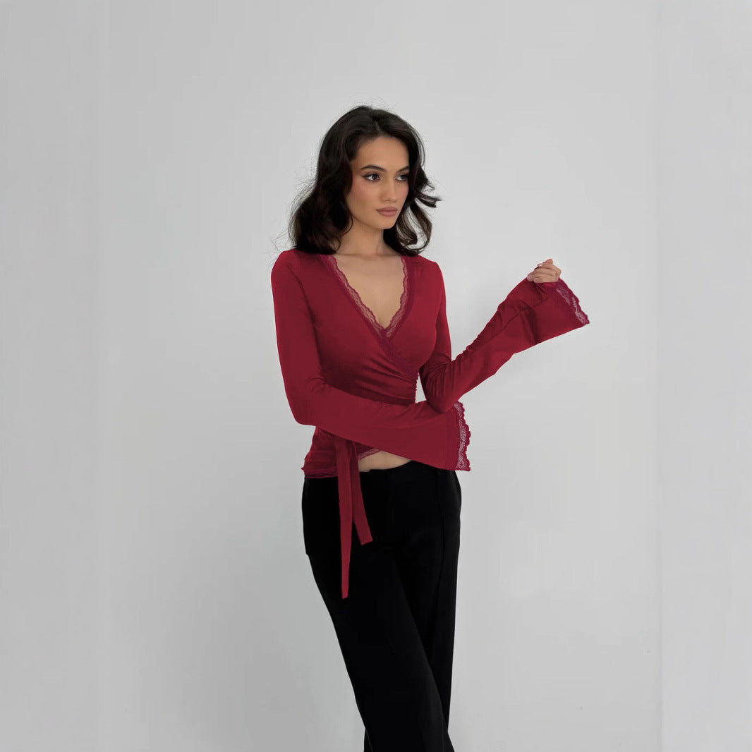 Damen Wickeloberteil mit eleganter Spitzenborte R&B