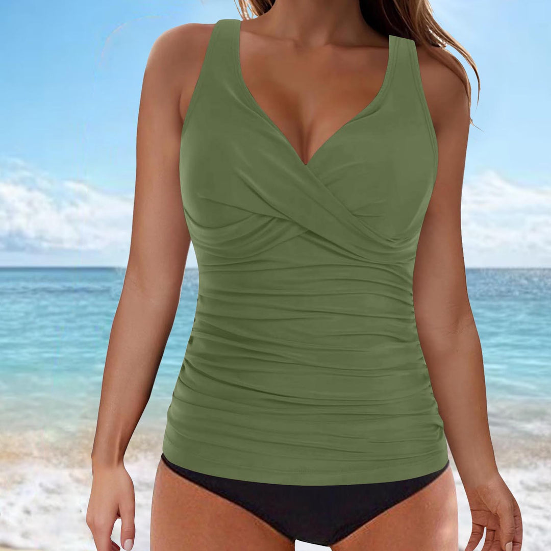 Damen elegantes Wickel-Badeoberteil mit Rüschen R&B