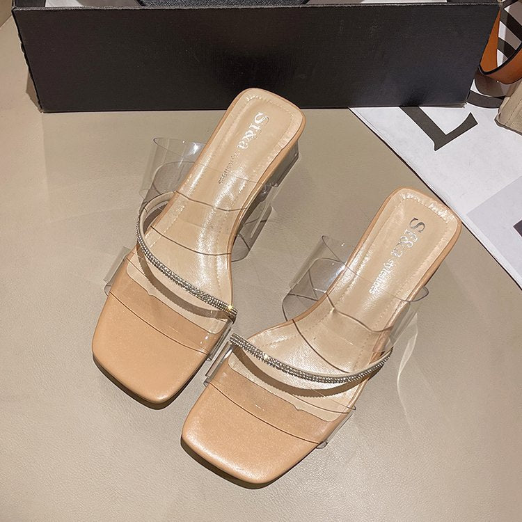 Damen elegante transparente High-Heelsandalen mit funkelndem Riemen R&B
