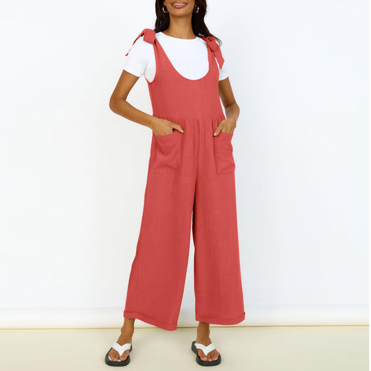 Damen Lässiger Jumpsuit mit verstellbaren Trägern und weitem Bein R&B