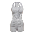 Damen Sportliches Zweiteiler-Set mit Knopfleiste und gerafftem Design R&B