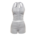 Damen Sportliches Zweiteiler-Set mit Knopfleiste und gerafftem Design R&B