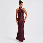 Damen Elegantes Maxikleid mit raffinierter Wickeloptik und schulterfreiem Design R&B