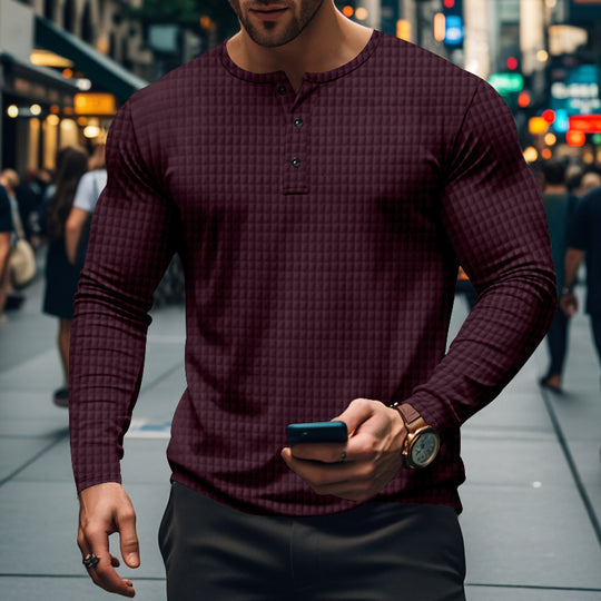 Herren Langarm-Hemd mit knopfbarem Kragen und strukturiertem Design R&B