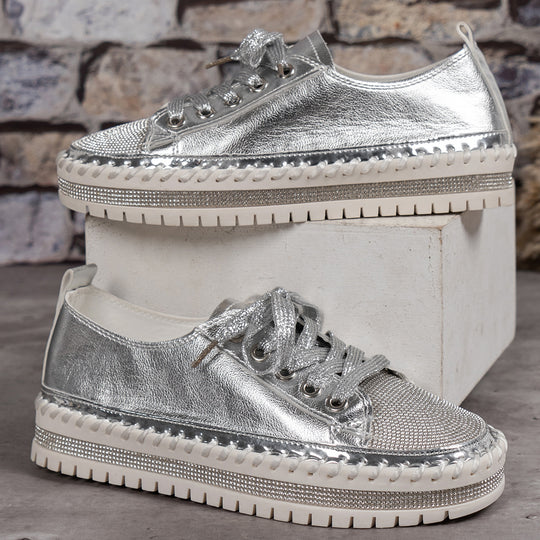 Damen Sneaker mit glitzerndem Material und robuster Sohle R&B