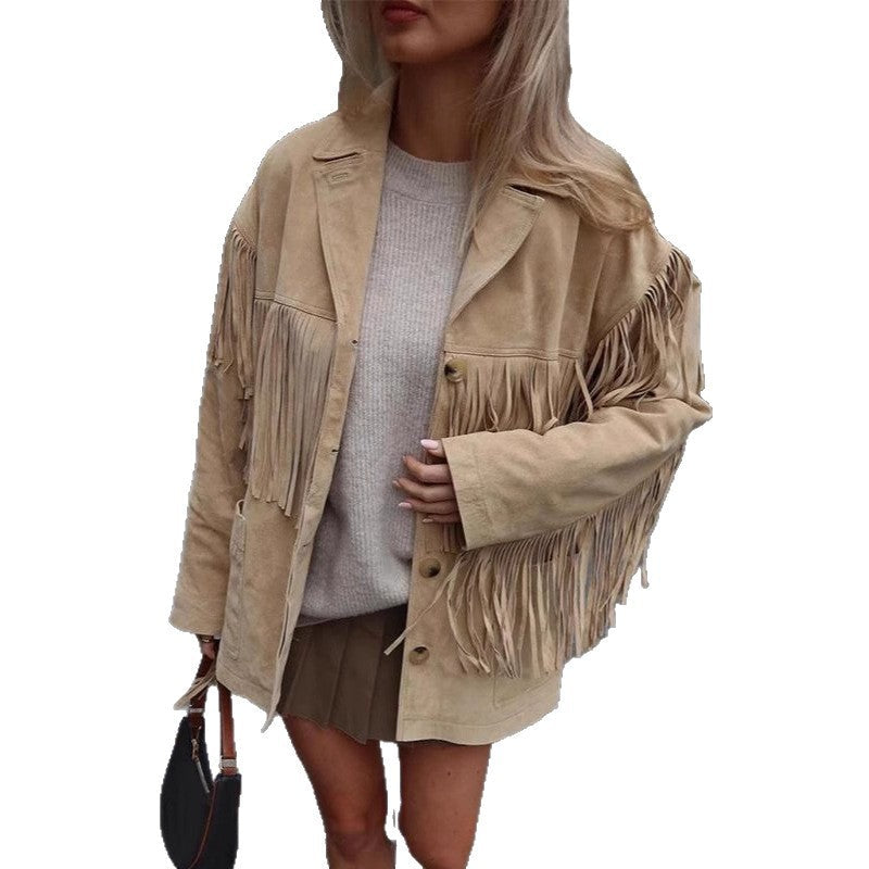 Damen Wildlederjacke mit Fransen und oversized Schnitt R&B