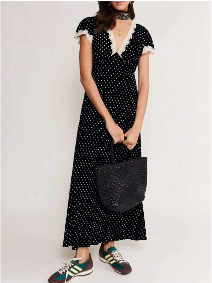 Damen Maxikleid mit raffiniertem Schnitt und floralen Spitzenakzenten R&B