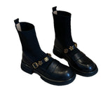 Damen Elegante Ankle Boots mit modischem Strickschaft und dekorativen Schnallen R&B
