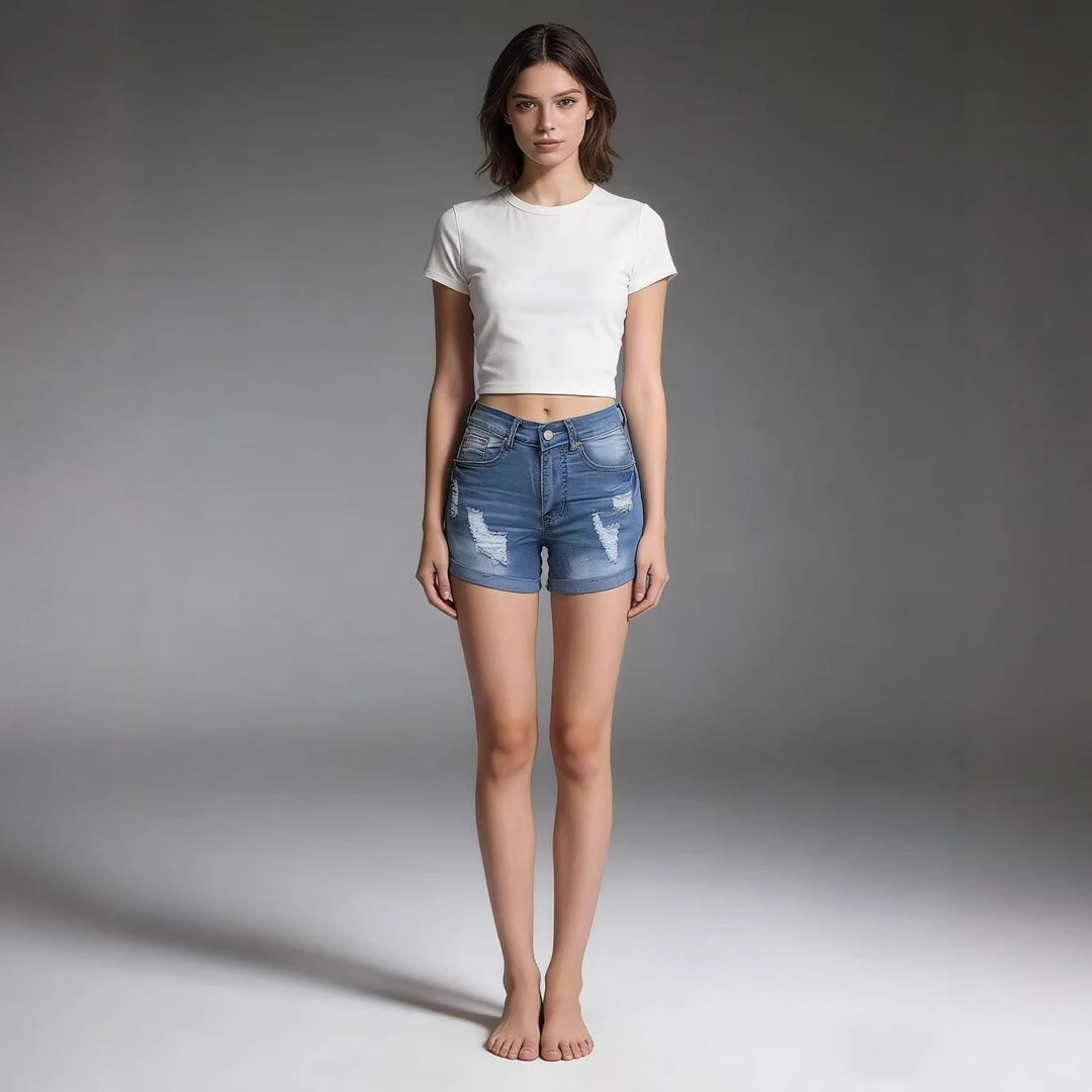 Damen Destroyed Denim-Shorts im lässigen Schnitt mit modischen Details R&B