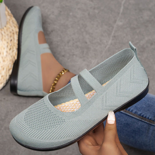 Damen bequeme Ballerinas mit elastischen Riemen und atmungsaktiver Mesh-Oberfläche R&B