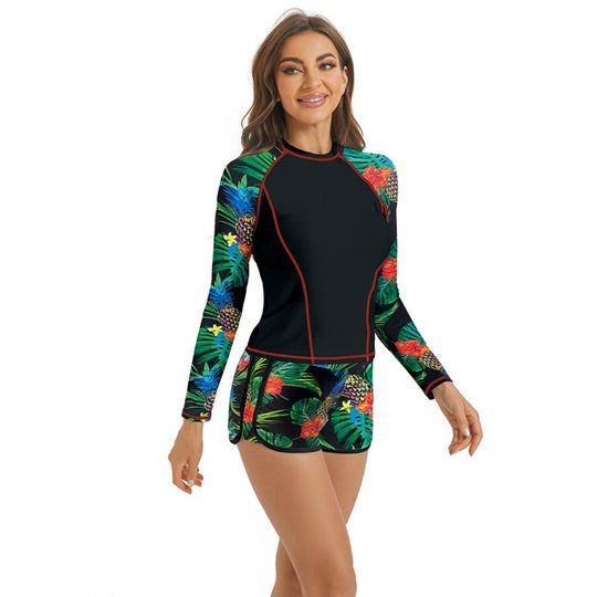 Damen Surfanzug-Set mit langärmeliger Oberteil und modischem Blumenmuster R&B