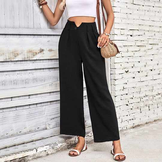 Damen weite High-Waist-Hose mit strukturiertem Obermaterial und eleganten Falten R&B