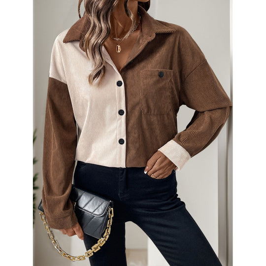 Damen Cordbluse mit modischem Farbblockdesign R&B
