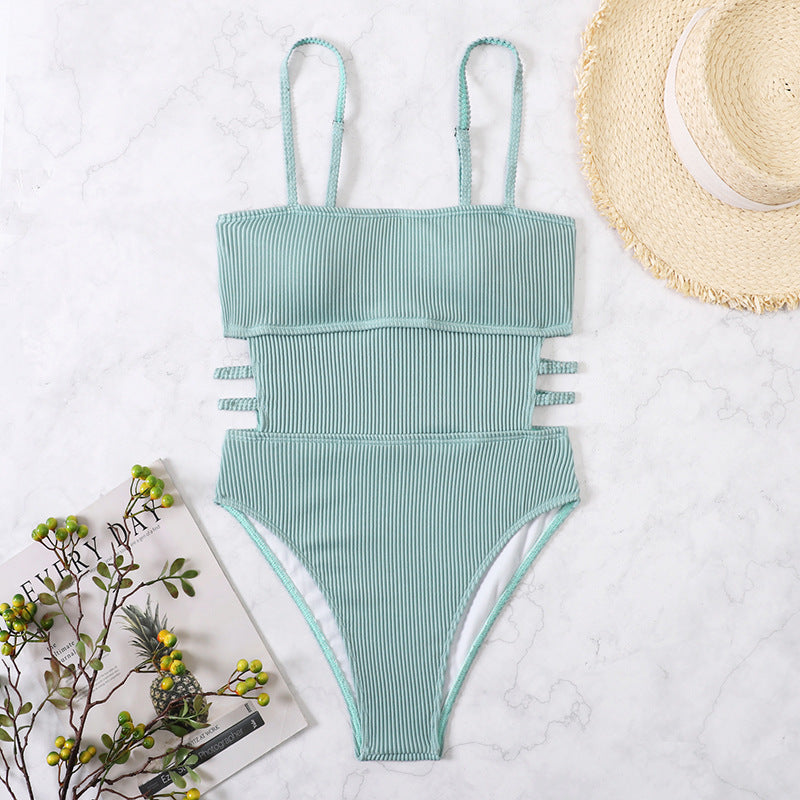 Damen Einteiler Badeanzug mit elegantem Rippendesign und figurschmeichelnder Silhouette R&B