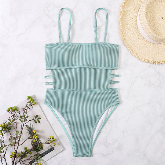 Damen Einteiler Badeanzug mit elegantem Rippendesign und figurschmeichelnder Silhouette R&B