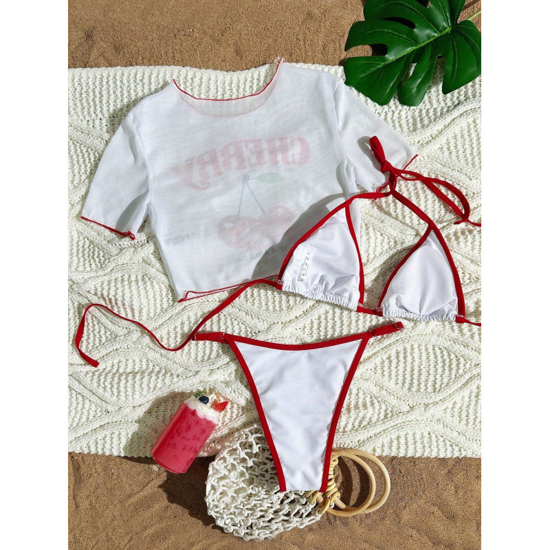 Damen Crop-Top Bikini-Set mit sportlichem Schnitt und Brasil-Print R&B