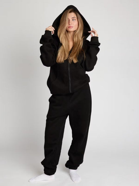 Damen sportlicher Fleece-Jogginganzug mit hochgeschlossenem Reißverschluss und elastischem Bund R&B