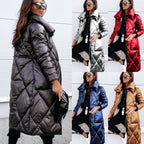 Lange Steppjacke Damen mit hohem Kragen
