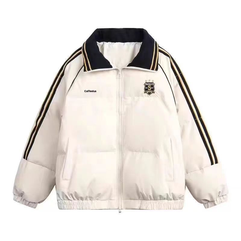 Damen Sportliche Pufferjacke mit kontrastierenden Streifen und hohem Kragen R&B