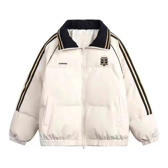 Damen Sportliche Pufferjacke mit kontrastierenden Streifen und hohem Kragen R&B