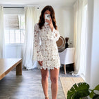 Damen Spitzenkleid mit voluminösen Ärmeln und floralen Applikationen R&B