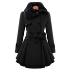 Damen klassischer Mantel mit elegantem Kragen und abnehmbarer Kapuze R&B