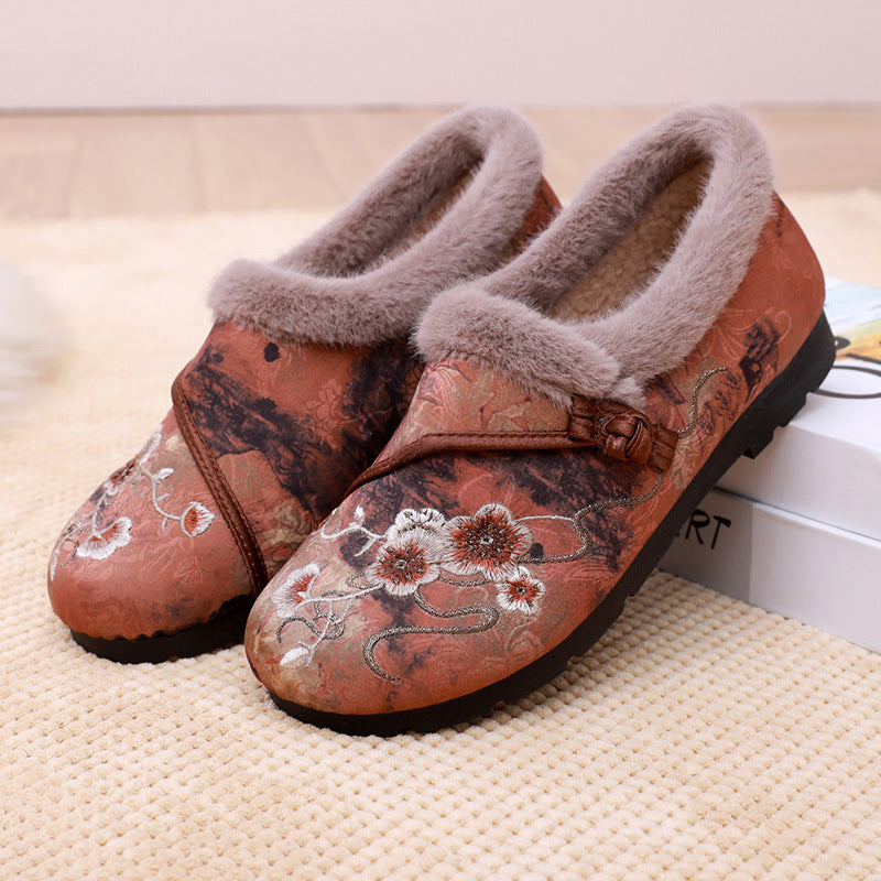 Damen Warme Hausschuhe mit floralem Design und kuscheligem Innenfutter R&B