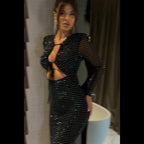 Damen Elegantes Maxikleid mit transparenten Ärmeln und Rüschendetails R&B