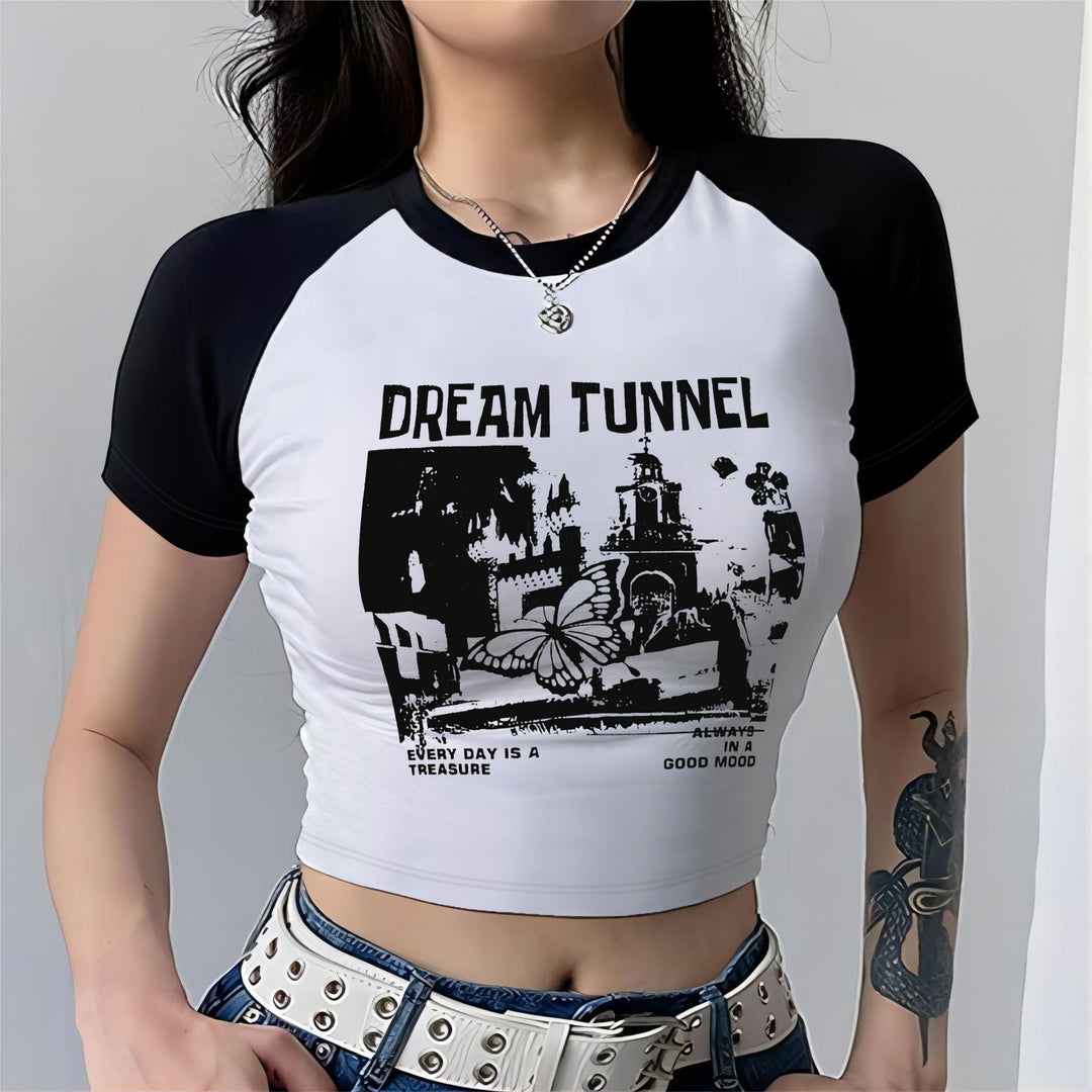Damen Cropped T-Shirt mit auffälligem Druckdesign R&B