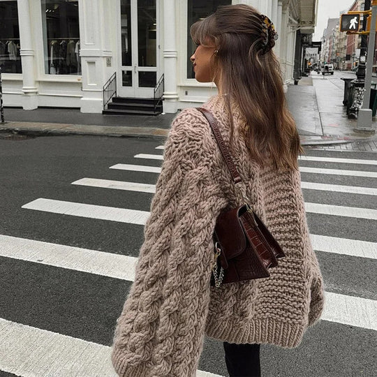 Damen Oversized Strickpullover mit strukturiertem Zopfdesign R&B