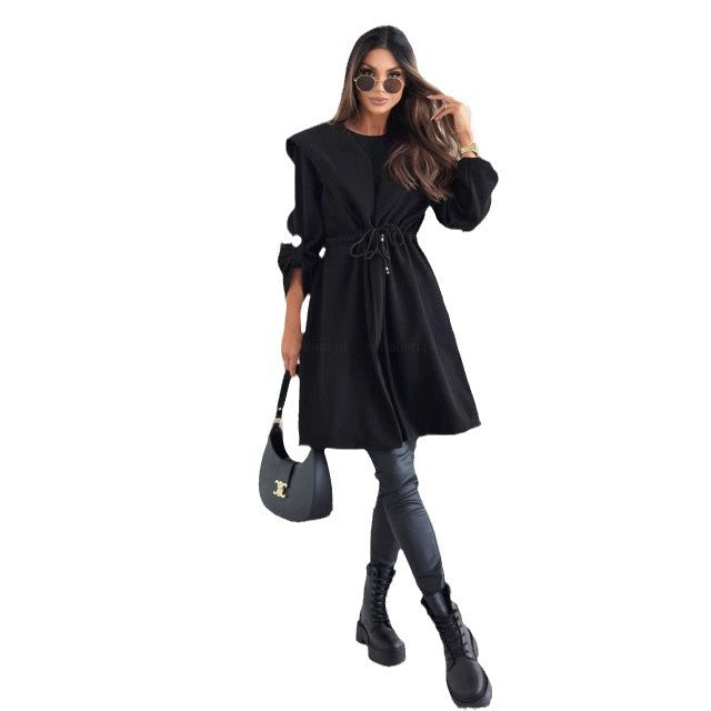 Damen lockerer Kapuzensweatcoat mit verstellbarem Taillenzug und eleganten Details R&B
