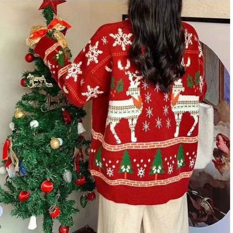 Damen festlicher Winterpullover mit Weihnachtsmotiven R&B