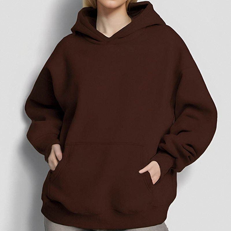 Damen Lockere Kapuzenpullover aus weichem Fleece mit Kängurutasche R&B