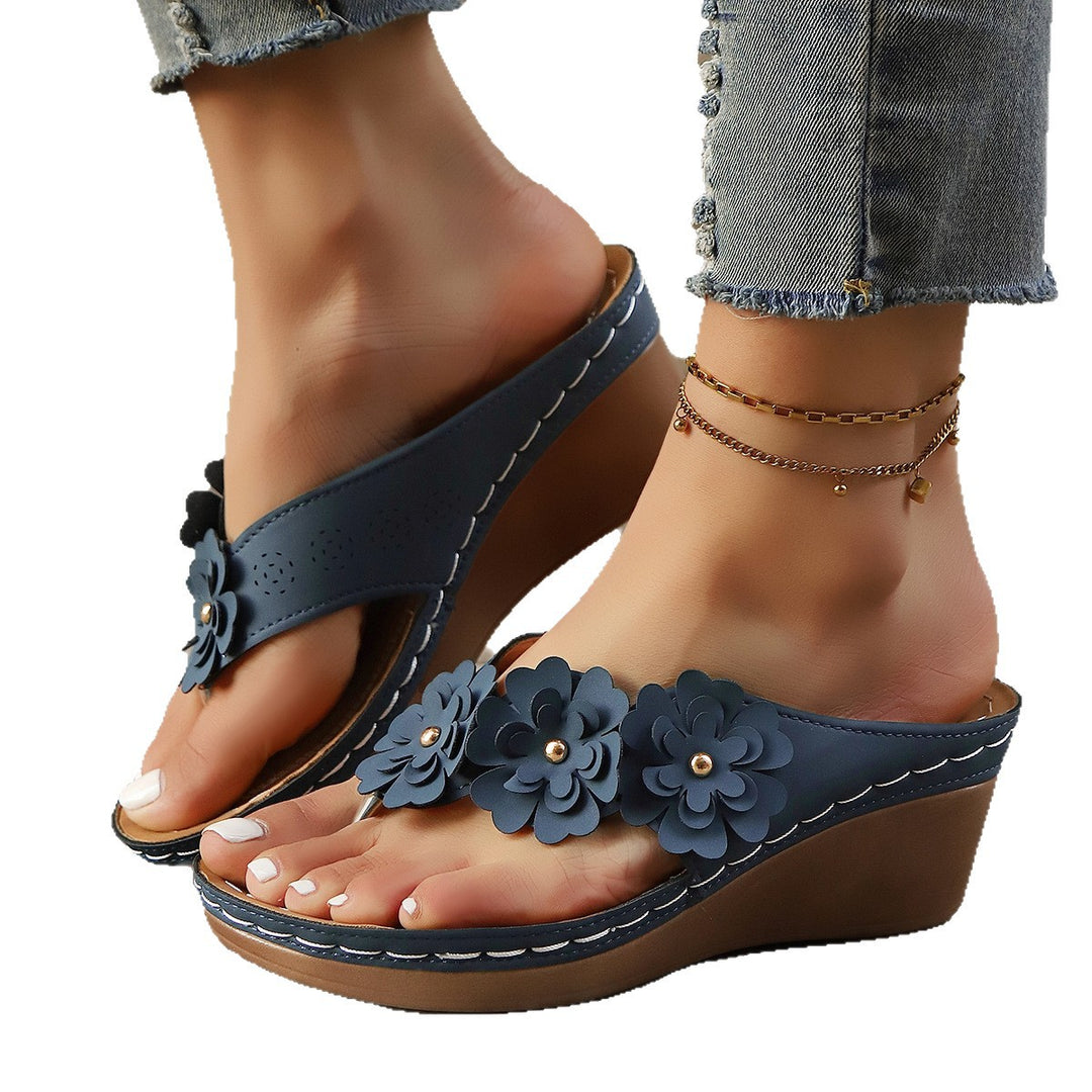 Damen Wedge-Zehentrenner mit floralen Applikationen R&B
