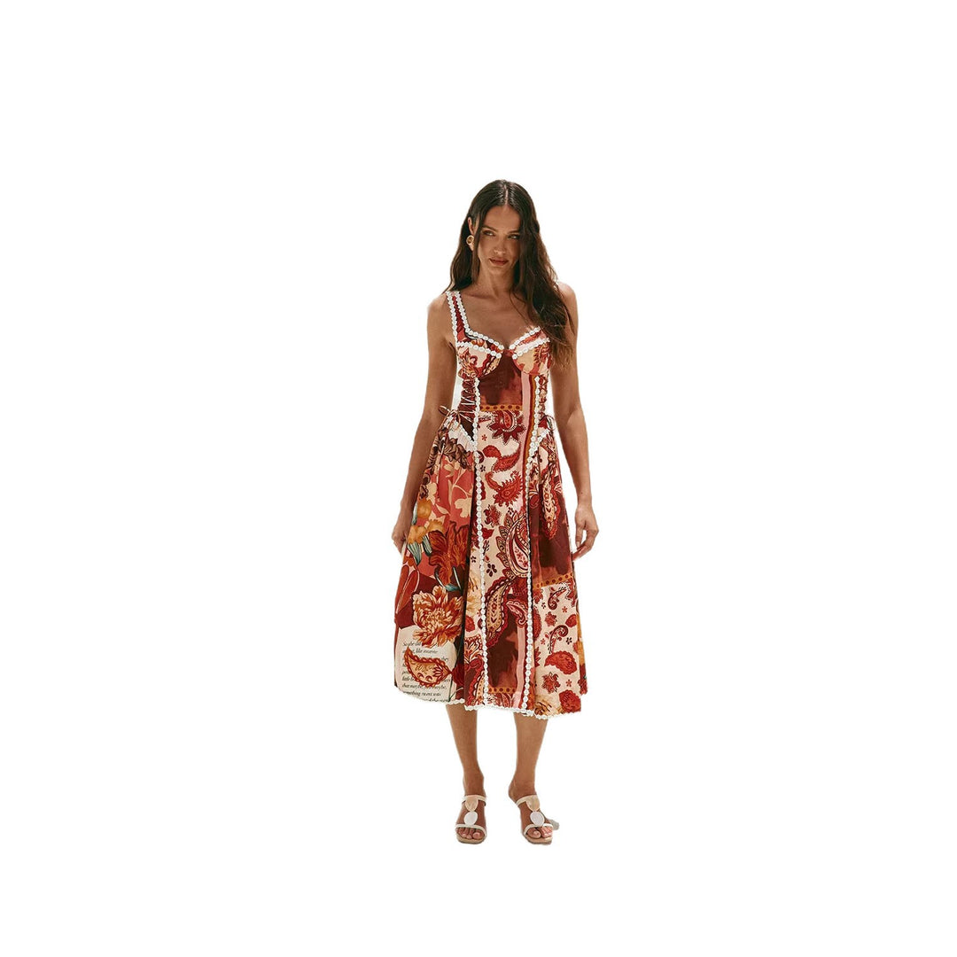 Damen Midi-Maxikleid mit verspieltem Patchwork-Design und Rüschendetails R&B