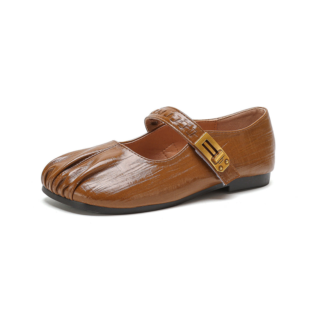 Damen Ballerinas mit dekorativem Riemenverschluss und hochwertiger Lederoberfläche R&B