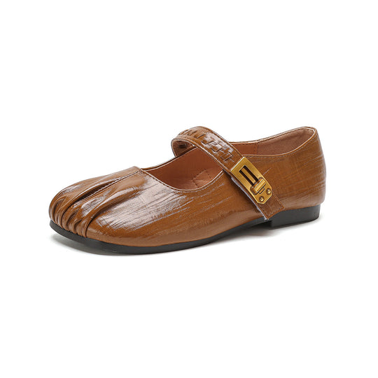 Damen Ballerinas mit dekorativem Riemenverschluss und hochwertiger Lederoberfläche R&B