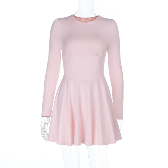 Damen elegantes A-Linien-Kleid mit langen Ärmeln und taillierter Silhouette R&B