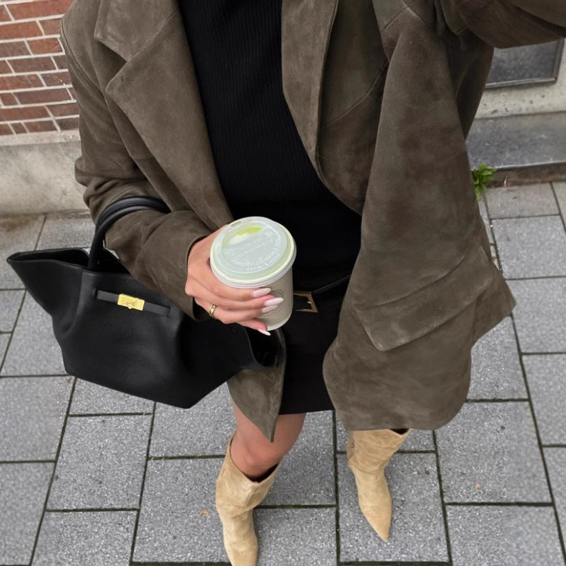 Damen modischer Blazer mit strukturiertem Stoff und zwei Taschen R&B