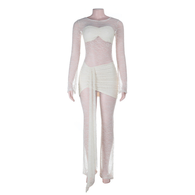 Damen Eleganter Overall aus Spitze mit langen Ärmeln R&B