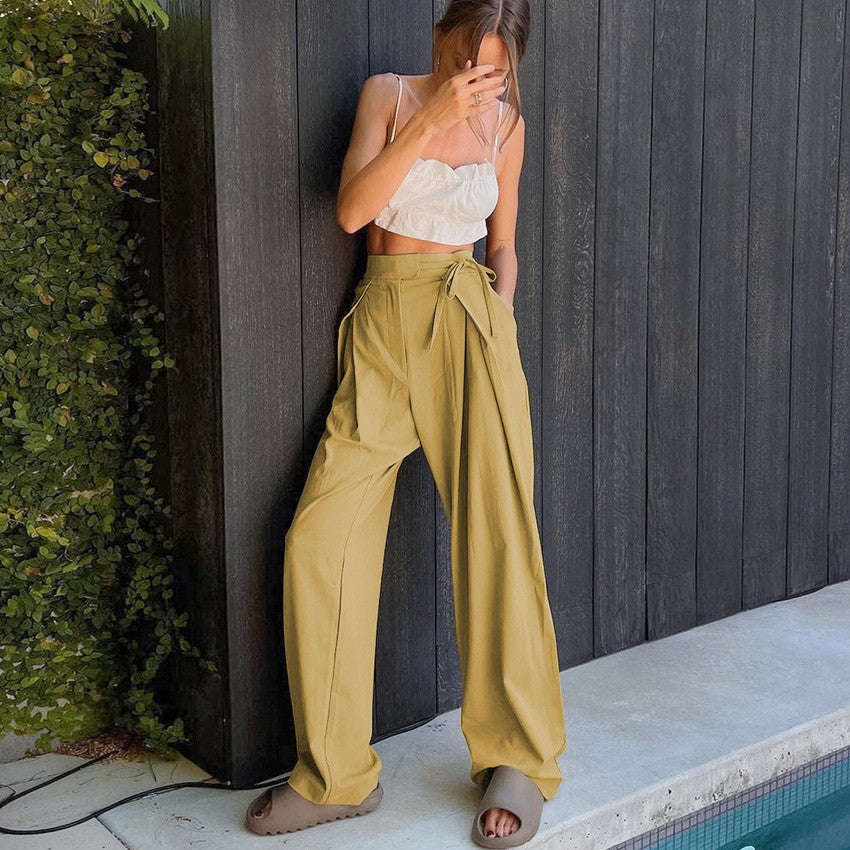 Damen Weit geschnittene High-Waist-Hose mit BindR&Band und schickem Faltenwurf R&B